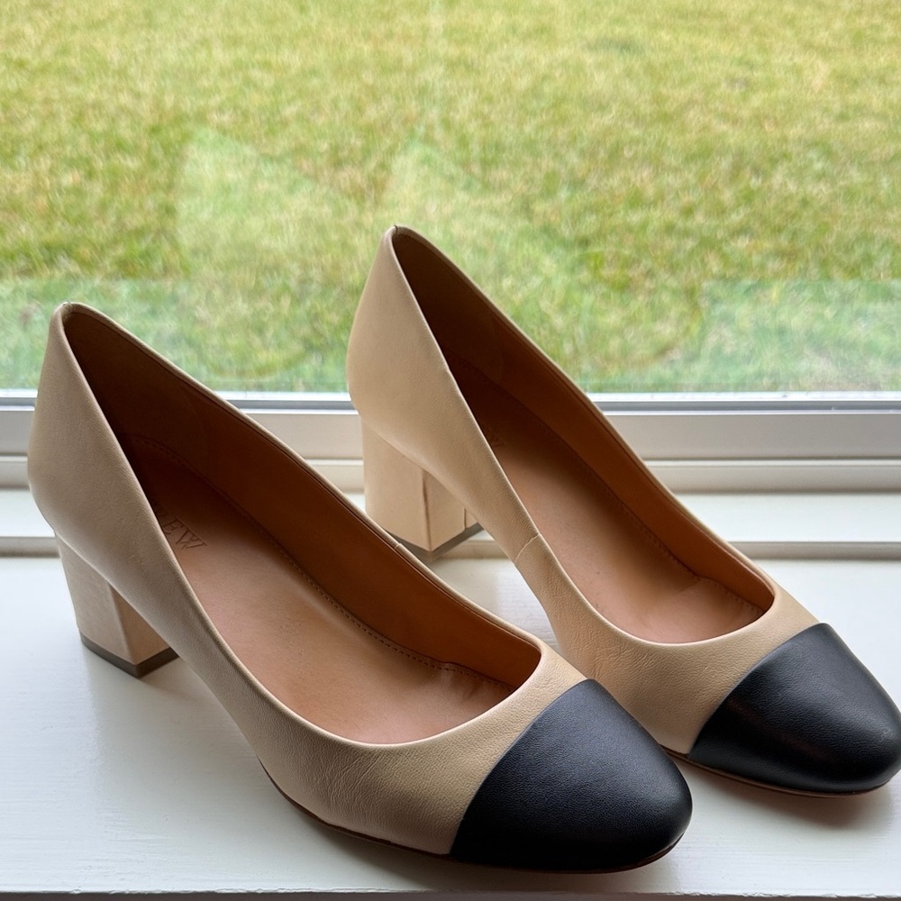 J.Crew Black and Tan Block Heel Pumps